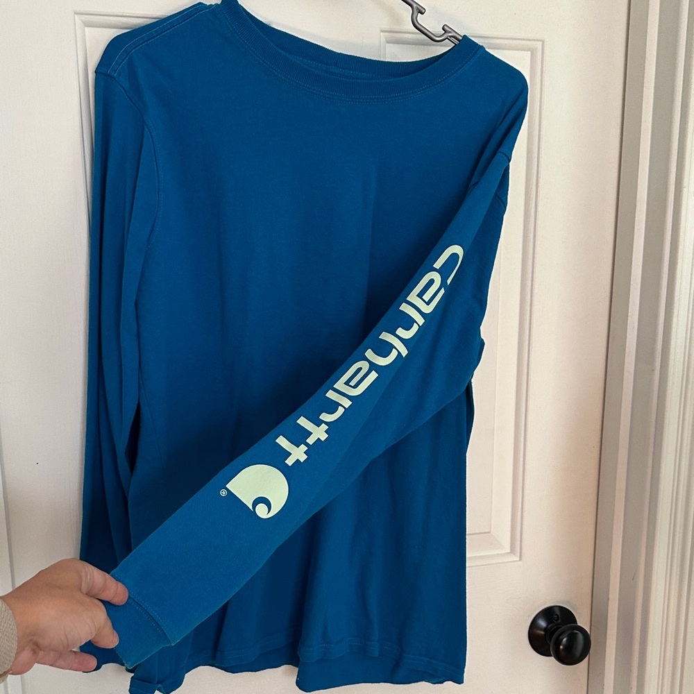 Carhartt Blue Long Sleeve Tee with Sleeve Logo